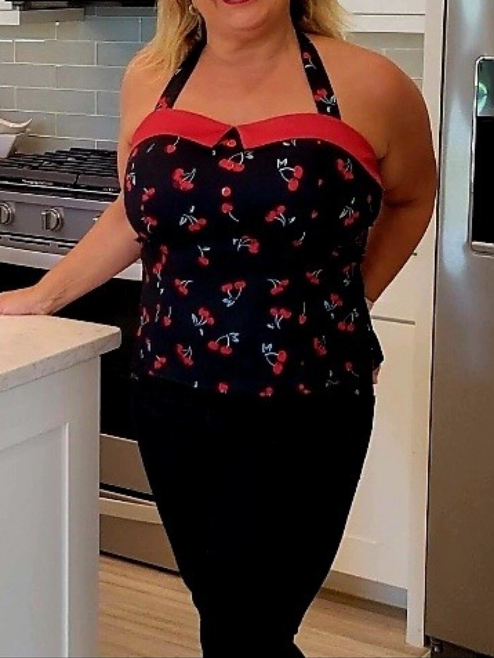 Vintage Rockabilly Style Black Print Halter